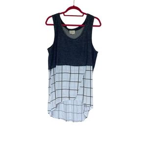 Anthropologie Deletta Tank Top Drop Hem Sleeveless Womens SZ L Flowy Blue White